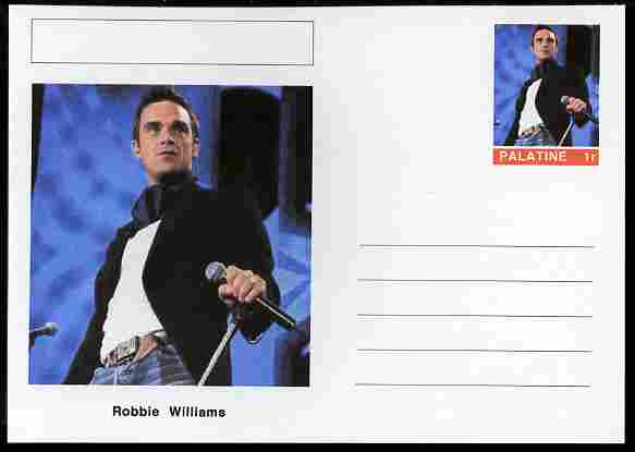 Palatine (Fantasy) Personalities - Robbie Williams postal stationery card unused and fine, stamps on personalities, stamps on music, stamps on pops, stamps on rock, stamps on 