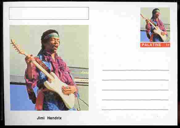 Palatine (Fantasy) Personalities - Jimi Hendrix postal stationery card unused and fine, stamps on , stamps on  stamps on personalities, stamps on  stamps on music, stamps on  stamps on pops, stamps on  stamps on rock, stamps on  stamps on 