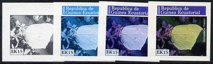 Equatorial Guinea 1976 Butterflies EK15 (Gonopteryx rhamni) set of 4 imperf progressive proofs on ungummed paper comprising 1, 2, 3 and all 4 colours (as Mi 968) , stamps on butterflies