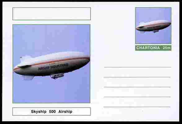 Chartonia (Fantasy) Airships & Balloons - Skyship 500 Airship postal stationery card unused and fine, stamps on transport, stamps on aviation, stamps on airships