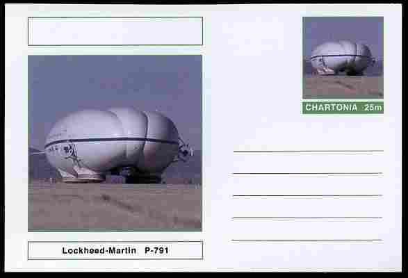 Chartonia (Fantasy) Airships & Balloons - Lockheed-Martin P-791 Airship postal stationery card unused and fine, stamps on , stamps on  stamps on transport, stamps on  stamps on aviation, stamps on  stamps on airships