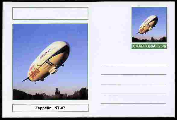 Chartonia (Fantasy) Airships & Balloons - Zeppelin NT-07 postal stationery card unused and fine, stamps on , stamps on  stamps on transport, stamps on  stamps on aviation, stamps on  stamps on airships, stamps on  stamps on zeppelins