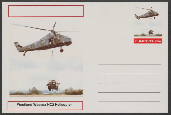 Chartonia (Fantasy) Aircraft - Westland Wessex HC2 Helicopter postal stationery card unused and fine, stamps on , stamps on  stamps on transport, stamps on  stamps on aviation, stamps on  stamps on helicopters