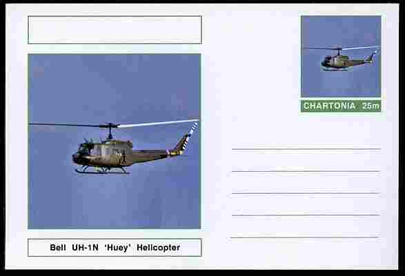 Chartonia (Fantasy) Aircraft - Bell UH-1N 'Huey' Helicopter postal stationery card unused and fine, stamps on transport, stamps on aviation, stamps on helicopters