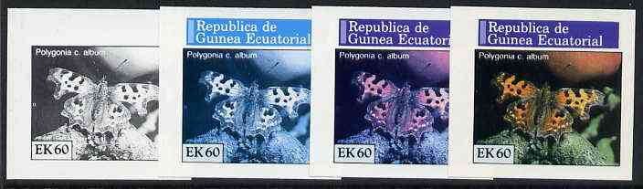 Equatorial Guinea 1976 Butterflies EK60 (Polygonia c. album) set of 4 imperf progressive proofs on ungummed paper comprising 1, 2, 3 and all 4 colours (as Mi 970) , stamps on , stamps on  stamps on butterflies