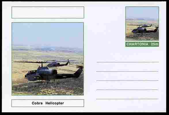 Chartonia (Fantasy) Aircraft - Cobra Helicopter postal stationery card unused and fine, stamps on , stamps on  stamps on transport, stamps on  stamps on aviation, stamps on  stamps on helicopters