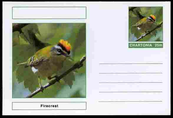 Chartonia (Fantasy) Birds - Firecrest postal stationery card unused and fine, stamps on , stamps on  stamps on birds, stamps on  stamps on 