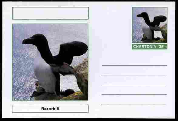 Chartonia (Fantasy) Birds - Razorbill postal stationery card unused and fine, stamps on birds, stamps on 