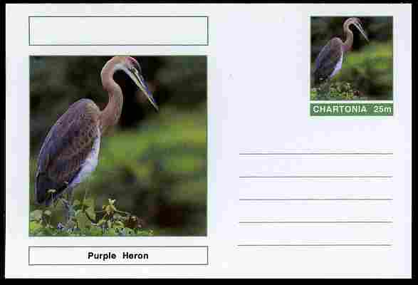 Chartonia (Fantasy) Birds - Purple Heron postal stationery card unused and fine, stamps on , stamps on  stamps on birds, stamps on  stamps on 