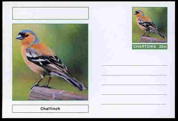 Chartonia (Fantasy) Birds - Chaffinch postal stationery card unused and fine, stamps on , stamps on  stamps on birds, stamps on  stamps on 