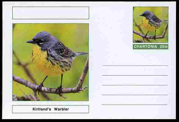 Chartonia (Fantasy) Birds - Kirtland's Warbler postal stationery card unused and fine, stamps on , stamps on  stamps on birds, stamps on  stamps on 