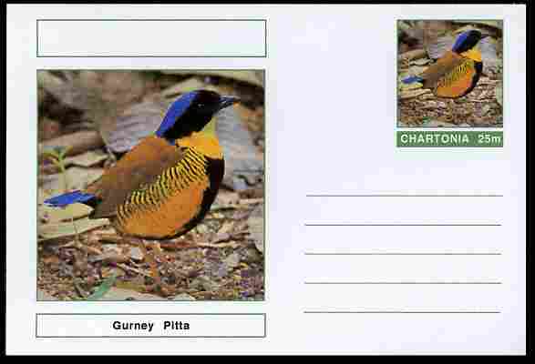 Chartonia (Fantasy) Birds - Gurney Pitta postal stationery card unused and fine, stamps on , stamps on  stamps on birds, stamps on  stamps on 