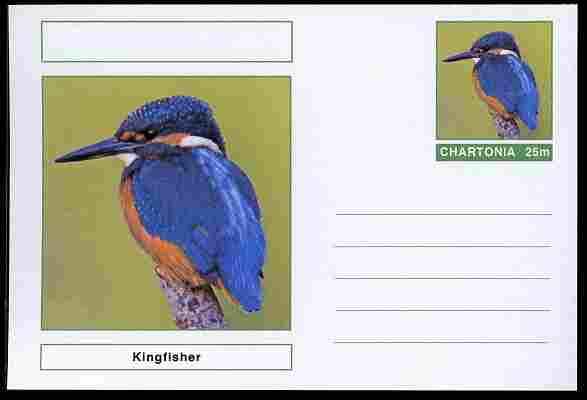 Chartonia (Fantasy) Birds - Kingfisher (Alcedo atthis) postal stationery card unused and fine, stamps on , stamps on  stamps on birds, stamps on  stamps on 