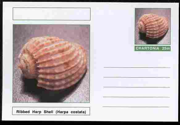 Chartonia (Fantasy) Shells - Ribbed Harp Shell (Harpa costata) postal stationery card unused and fine, stamps on marine life, stamps on shells