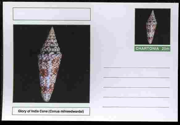 Chartonia (Fantasy) Shells - Glory of India Cone (Conus milneedwardsi) postal stationery card unused and fine, stamps on marine life, stamps on shells