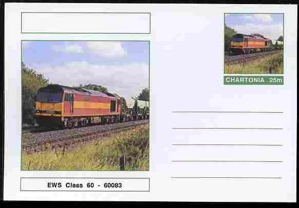 Chartonia (Fantasy) Railways - EWS Class 60 - 60083 postal stationery card unused and fine, stamps on transport, stamps on railways