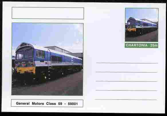 Chartonia (Fantasy) Railways - General Motors Class 59 - 59001 postal stationery card unused and fine, stamps on transport, stamps on railways