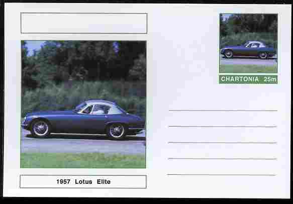 Chartonia (Fantasy) Cars - 1957 Lotus Elite postal stationery card unused and fine, stamps on , stamps on  stamps on transport, stamps on  stamps on cars, stamps on  stamps on lotus