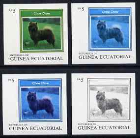 Equatorial Guinea 1977 Dogs EK5 (Chow Chow) set of 4 imperf progressive proofs on ungummed paper comprising 1, 2, 3 and all 4 colours (as Mi 1131) , stamps on , stamps on  stamps on animals   dogs    chow