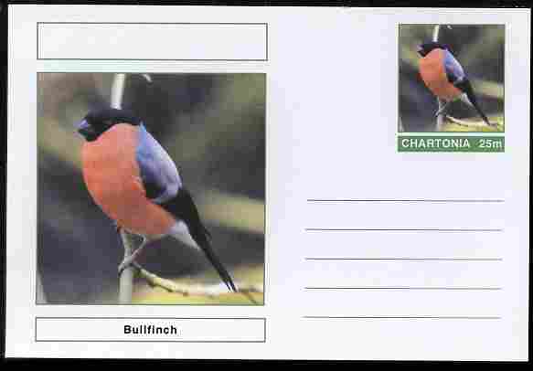 Chartonia (Fantasy) Birds - Bullfinch postal stationery card unused and fine, stamps on birds, stamps on 