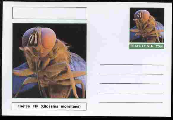 Chartonia (Fantasy) Insects - Tsetse Fly (Glossina morsitans) postal stationery card unused and fine, stamps on , stamps on  stamps on insects, stamps on  stamps on 