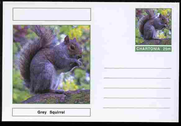 Chartonia (Fantasy) Animals - Grey Squirrel postal stationery card unused and fine, stamps on animals, stamps on squirrels
