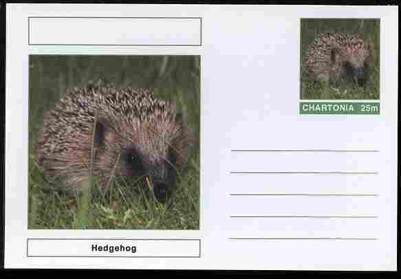 Chartonia (Fantasy) Animals - Hedgehogs postal stationery card unused and fine, stamps on , stamps on  stamps on animals, stamps on  stamps on hedgehogs