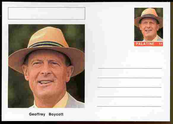 Palatine (Fantasy) Personalities - Geoffrey Boycott (cricket) postal stationery card unused and fine, stamps on personalities, stamps on sport, stamps on cricket