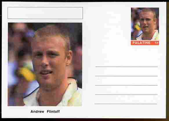 Palatine (Fantasy) Personalities - Andrew Flintoff (cricket) postal stationery card unused and fine, stamps on personalities, stamps on sport, stamps on cricket