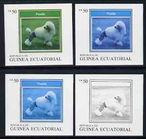 Equatorial Guinea 1977 Dogs EK50 (Poodle) set of 4 imperf progressive proofs on ungummed paper comprising 1, 2, 3 and all 4 colours (as Mi 1134) , stamps on , stamps on  stamps on animals   dogs    poodle