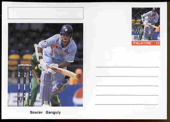 Palatine (Fantasy) Personalities - Sourav Ganguly (cricket) postal stationery card unused and fine, stamps on personalities, stamps on sport, stamps on cricket