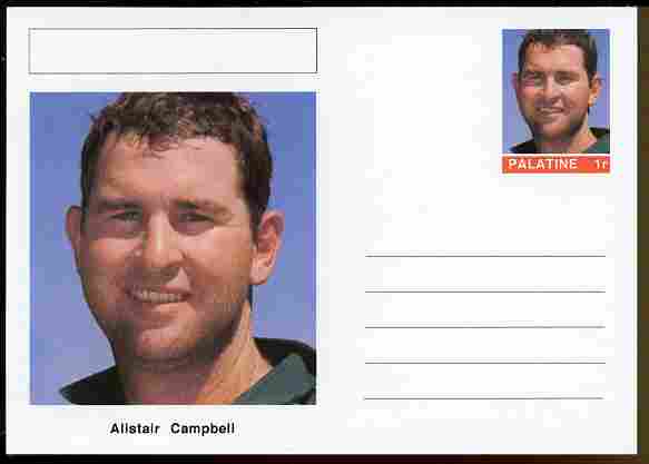 Palatine (Fantasy) Personalities - Alistair Campbell (cricket) postal stationery card unused and fine, stamps on , stamps on  stamps on personalities, stamps on  stamps on sport, stamps on  stamps on cricket