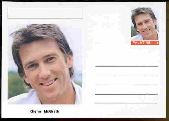 Palatine (Fantasy) Personalities - Glenn McGrath (cricket) postal stationery card unused and fine, stamps on personalities, stamps on sport, stamps on cricket