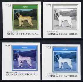 Equatorial Guinea 1977 Dogs EK75 (Afghan) set of 4 imperf progressive proofs on ungummed paper comprising 1, 2, 3 and all 4 colours (as Mi 1135) , stamps on , stamps on  stamps on animals   dogs    afghan