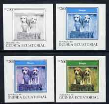 Equatorial Guinea 1977 Dogs EK200 (Beagle) set of 4 imperf progressive proofs on ungummed paper comprising 1, 2, 3 and all 4 colours (as Mi 1136) , stamps on animals   dogs    beagle