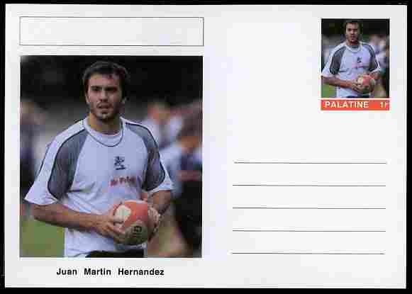 Palatine (Fantasy) Personalities - Juan Martin Hernandez (rugby) postal stationery card unused and fine, stamps on personalities, stamps on sport, stamps on rugby