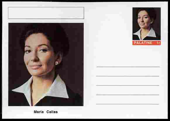 Palatine (Fantasy) Personalities - Maria Callas (opera) postal stationery card unused and fine, stamps on , stamps on  stamps on personalities, stamps on  stamps on music, stamps on  stamps on opera, stamps on  stamps on women