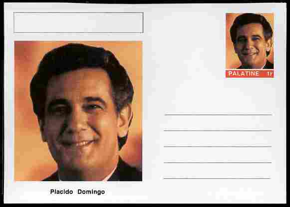 Palatine (Fantasy) Personalities - Placido Domingo (opera) postal stationery card unused and fine, stamps on personalities, stamps on music, stamps on opera, stamps on 