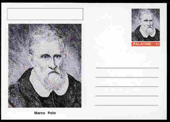 Palatine (Fantasy) Personalities - Marco Polo (explorer) postal stationery card unused and fine, stamps on , stamps on  stamps on personalities, stamps on  stamps on explorers, stamps on  stamps on ships