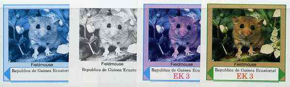 Equatorial Guinea 1977 European Animals EK3 (Fieldmouse) set of 4 imperf progressive proofs on ungummed paper comprising 1, 2, 3 and all 4 colours (as Mi 1138) , stamps on animals