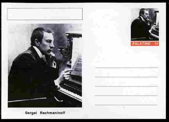 Palatine (Fantasy) Personalities - Sergei Rachmaninoff (composer) postal stationery card unused and fine, stamps on personalities, stamps on music, stamps on composers