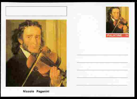 Palatine (Fantasy) Personalities - Niccolo Paganini (composer) postal stationery card unused and fine, stamps on , stamps on  stamps on personalities, stamps on  stamps on music, stamps on  stamps on composers