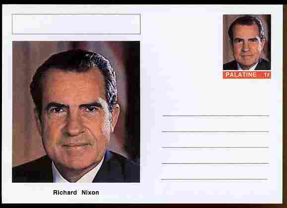 Palatine (Fantasy) Personalities - Richard Nixon (37th USA President) postal stationery card unused and fine, stamps on , stamps on  stamps on personalities, stamps on  stamps on constitutions, stamps on  stamps on usa presidents, stamps on  stamps on americana, stamps on  stamps on nixon