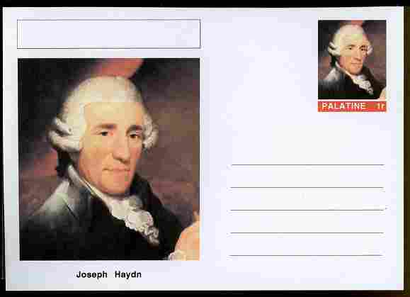 Palatine (Fantasy) Personalities - Joseph Haydn (composer) postal stationery card unused and fine, stamps on , stamps on  stamps on personalities, stamps on  stamps on music, stamps on  stamps on composers