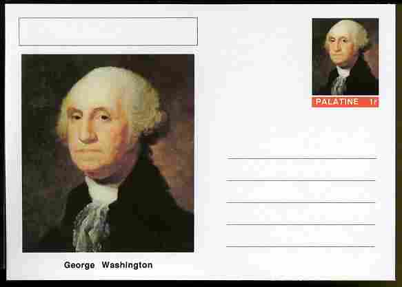 Palatine (Fantasy) Personalities - George Washington (1st USA President) postal stationery card unused and fine, stamps on personalities, stamps on constitutions, stamps on usa presidents, stamps on americana, stamps on washington