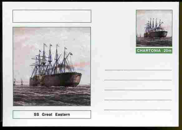 Chartonia (Fantasy) Ships - SS Great Eastern postal stationery card unused and fine, stamps on transport, stamps on ships, stamps on paddle steamers