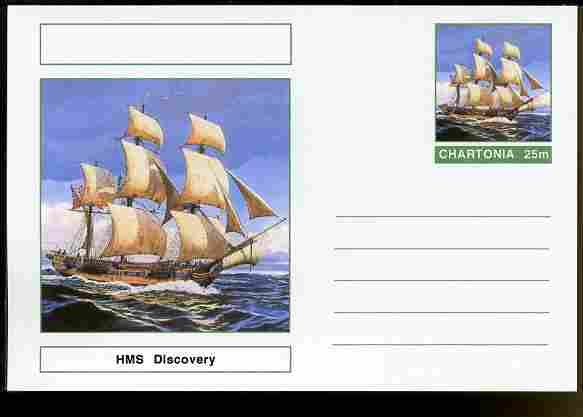 Chartonia (Fantasy) Ships - HMS Discovery postal stationery card unused and fine, stamps on , stamps on  stamps on transport, stamps on  stamps on ships, stamps on  stamps on cook, stamps on  stamps on explorers