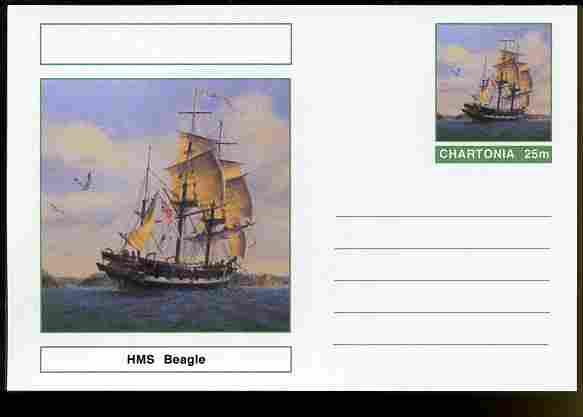 Chartonia (Fantasy) Ships - HMS Beagle postal stationery card unused and fine, stamps on transport, stamps on ships, stamps on darwin