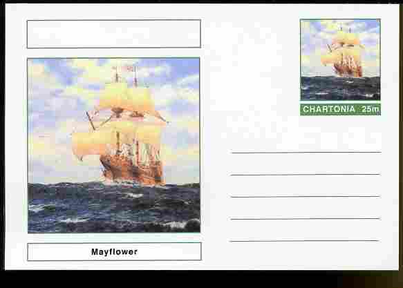 Chartonia (Fantasy) Ships - Mayflower postal stationery card unused and fine, stamps on transport, stamps on ships, stamps on 