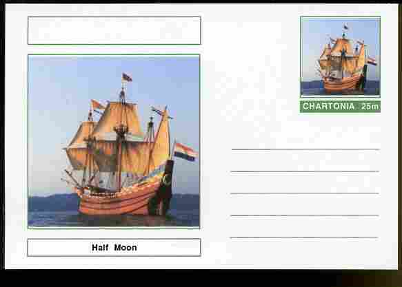 Chartonia (Fantasy) Ships - Half Moon postal stationery card unused and fine, stamps on transport, stamps on ships, stamps on 